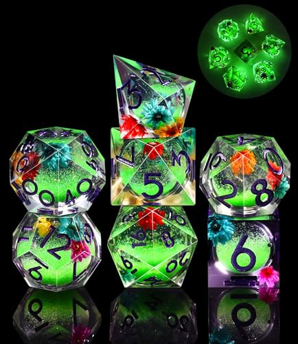 SIQUK 7 Pezzi Dadi Poliedrici Set Dadi da Gioco Luminosi Dadi Nucleo Liquido DND Dadi in Resina D4 D6 D8 D10 D12 D20 D% per DND RPG MTG