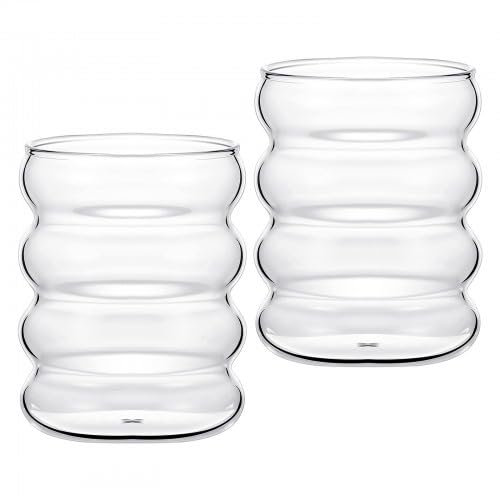 Gudalea Vaso de cristal de doble pared – Vaso térmico creativo de vidrio de borosilicato – Juego de tazas de café versátil y reutilizable