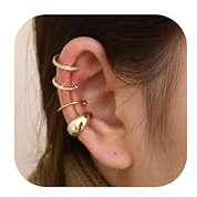 Finrezio 3/4 Stücke Ear Cuff Set für Damen Ohrklemme Nicht Durchstochen 14 Karat Vergoldete Ear Cuff Gold Clip Ohrringe Non Piercing Gold Ohrmanschette Knorpelohrringe Verstellbare Fake Ohrringe