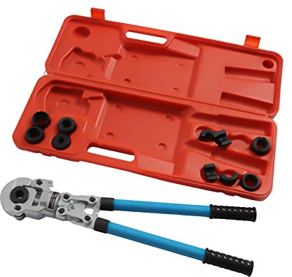 Pinza para crimpar multicapa, maletín con pinza manual para prensar con 9 moldes, engarzar con cabeza giratoria de 360 ° para accesorios en tubos