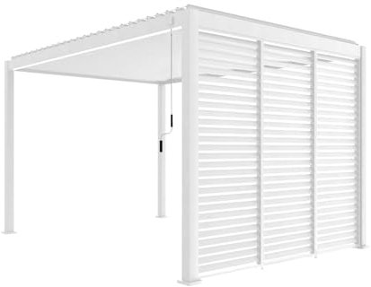 sweeek Pergola bioclimatica 3x4 in Alluminio + 3 Tende da 100cm, Bianco