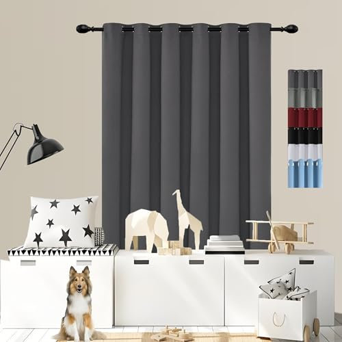 GOUSUN Vorhang Verdunkelung 1Er Set 210 x 90 cm Kälteschutz Lärmschutz Thermovorhang Luftig Fadenvorhang mit Stangendurchzug Kälteschutz Warm für Schlafzimmer, Dunkelgrau