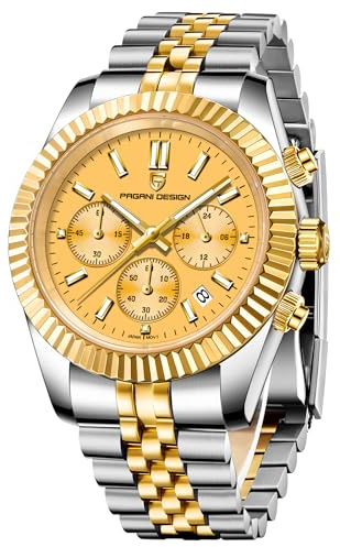 CEYADG Pagani Design - Reloj cronógrafo para Hombre, 40 mm, Reloj de Pulsera de Lujo para Negocios, Movimiento Japan VD53, Fecha, Dorado (Oro)