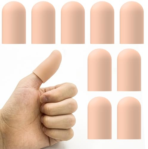 TYTDOUTER Gel Finger Cots for Thumbs, 10 Pcs Silicone Finger Caps, Rubber Finger Protector Covers for Trigger, Arthritis, Cracking, Peeling, Hangnail, Callus and Pain Relief, (Nude, Medium)