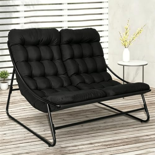 Cozykimo Doppelliege Outdoor 2 Personen, Loungesessel Outdoor für Zwei, Relaxliege Extra Hoch, Loungesofa, Gartensessel für Balkon Terrasse (Black)