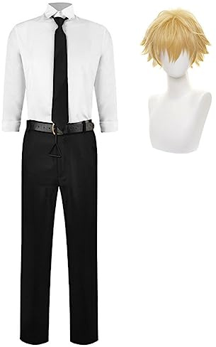 Zhongkaihua Anime Denji Cosplay Outfit con parrucca e maschera Costume completo Halloween Costume da uomo Uniforme Camicia Pantaloni Anime Roleplay Fancy Costume
