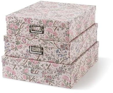 Soul & Lane Decorative Cardboard Storage Boxes With Lids, Set of 3 Nesting Floral Photo Storage for Home Décor and Scrapbook Paper, Memory Boxes For Keepsakes, Documents, Organizing, Heritage Garden