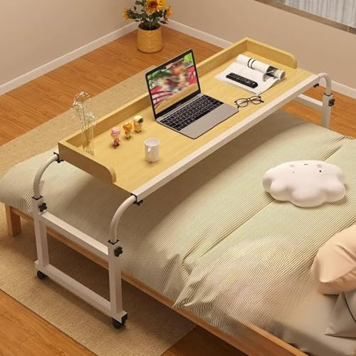 GUAWJRZDP Überbetttisch mit Rollen, Ausziehbarer Betttisch Für Laptops, Laptoptisch Für Das Bett, Nachttisch Mit Rollen, Höhenverstellbarer Schreibtisch Für Das Bett(Natural,140x50cm/55.1x19.6in)