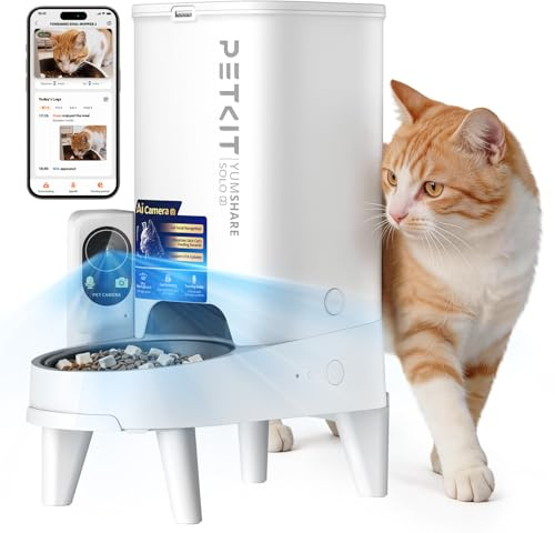 PETKIT YumShare Solo 2 Distributore Automatico di Cibo per Gatti con Telecamera HD 1080p, Riconoscimento Multiplo Gatti, Funzioni AI, Wi-Fi 2.4/5 GHz, Capacità 3L, Ciotola in Acciaio Inossidabile