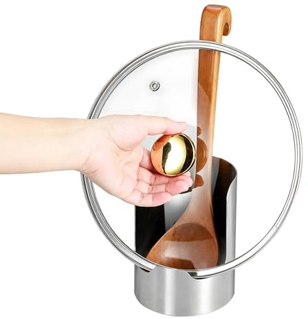 Cucchiaio e coperchio per piano cottura, in acciaio inox, organizer verticale per utensili | Coperchio per pentola e cucchiaio per casa, ristorante, appartamento, camper, tagliere, pinze da cucina