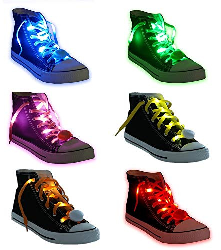 Acmee 6 Pairs LED Shoelaces - High Visibility Soft Nylon Light Up Shoelace with 3 Modes in 6 Colors for Night Safety Running Biking, Or Cool Disco Party, Cosplay, Hip-hop Dance
