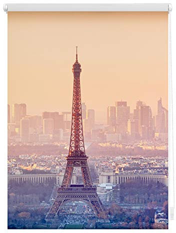 Lichtblick Klemmfix Tageslicht-Rollo mit Motiv, ohne Bohren, Blickdicht, Seitenzugrollo, Made in Germany, Eiffelturm - Orange 60 x 150 cm (B x L)