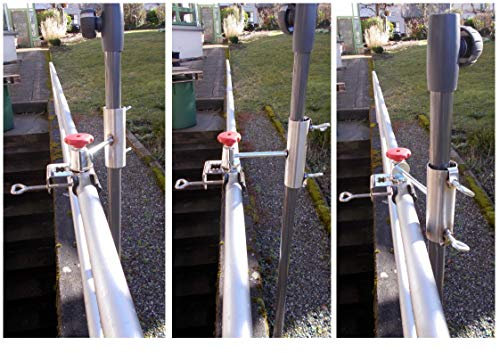 NEU - 1 x schirmhalterung balkongeländer - Abstandshalterung - 55 mm Ø SMALL - 360 ° drehbar - für Stöcke bis 40 mm Ø - vertikal oder horizontal - polierter Edelstahl - V 4 A