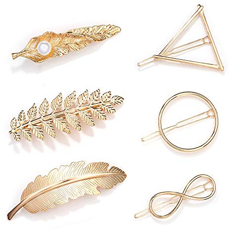 Huture Retro Haarspangen Metall Haarklammern Rutschfeste Haarspangen Goldene Haar Pin Spangen Damen Bezaubernder Haarschmuck Blatt Feder Kreis Dreieck Infinity Moon Haarstyling für Anlässe Jeder Art