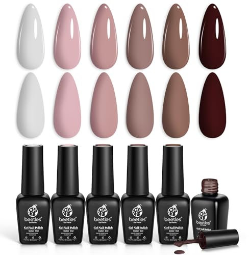 Beetles Gel Nagellack Set, Coffee Cafe Collection, Braun, Neutral, Beige, Malvenfarben, Perfekt für Herbst und Winter, Nail Art Maniküre Set, Soak Off LED Nagellampen-Geschenke