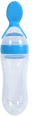 Biberon per neonati, 1Pc 90mL Biberon in silicone per neonati con cucchiaio Alimentatore per spremere cereali per alimenti freschi Caldo(blu)