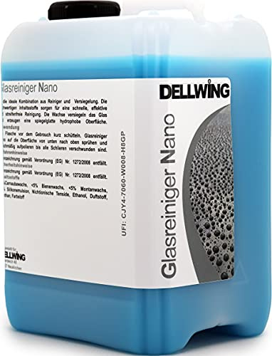 DELLWING Glasreiniger NANO Flächenreiniger 5L – Reinigung und Versiegelung für Auto, Fenster, Scheiben, Spiegel & Glas – Dieser Glasreiniger ist schnell, effektiv und streifenfrei