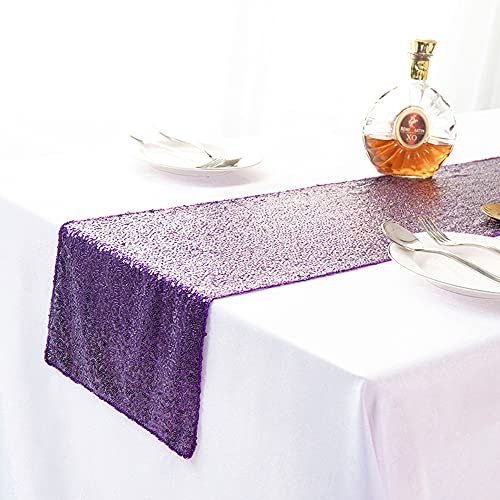 Glitzernder Tischläufer mit runden Pailletten, Tischläufer, Tischdecke für Hochzeit, Weihnachten, Bankett, Party, Esszimmer, Kaffeetisch, Dekoration, 30 x 180 cm, Violett
