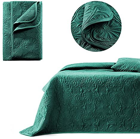 room99 Leila Elegante copriletto in verde scuro, 170 x 210 cm, versatile come copriletto o copridivano, coperta per letto e divano, trapunta stile ideale come bedspread
