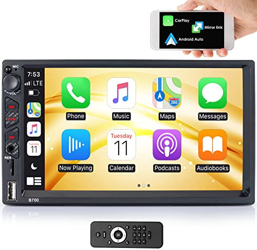 iFreGo Autoradio mit Apple CarPlay und Android Auto,7 Zoll 2 Din GPS Radio mit Bluetooth,FM Radio Autoradio Lenkradsteuerung, Mirror Link USB/Aux In, Schnellladung,Rückfahrkamera,7 Bunte Lichter