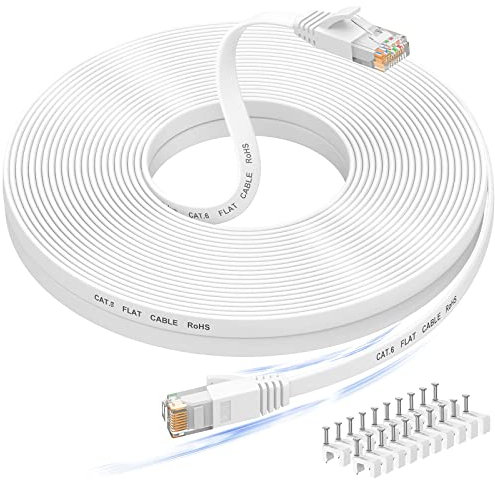 Ethernet Kabel 20m, Cat 6 lan kabel 20meter High Speed, Netzwerkkabel, Flach Ethernet-Kabel mit Rj45-Anschluss für Router Modem, Aufwärtskompatibel mit Patchkabel Cat 8/7-Weiß