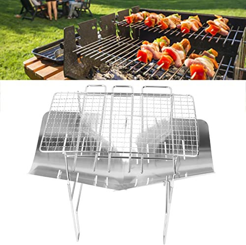 Holzkohlegrill,Klappbarer Camping-Grillständer, rostfreier, Leichter, tragbarer Edelstahl-Grillgrill für Picknick im Freien zu Hause, Klappbarer Lagerfeuergrill, Camping-Feuerstelle, Outdoor-Holz