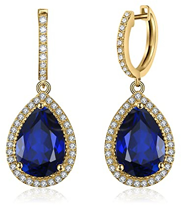 JewelryPalace Lyxiga örhängen Med 12,4ct Skapad Blå Safir Guld, Örhängen Silver 925 Flickor Äkta Silver Creoles Damer 925, Örhängen Med Blå Sten Modeörhängen, Smyckeset För Kvinnor