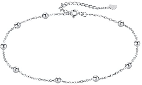 Hifeeled Bracelet de Cheville pour Femme Argent Sterling 925 Chaînes avec Perlé - Été Pieds Nus Plage Chaînes de Cheville, Réglable 22+4cm