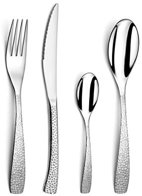 AMEFA Bongo Ménagère 24 couverts acier inox 18/0 Pour 6 personnes, Inox | Ménagère 24 couverts, Acier inox premium, Effet martelé unique, Design texturé, Compatible lave-vaisselle