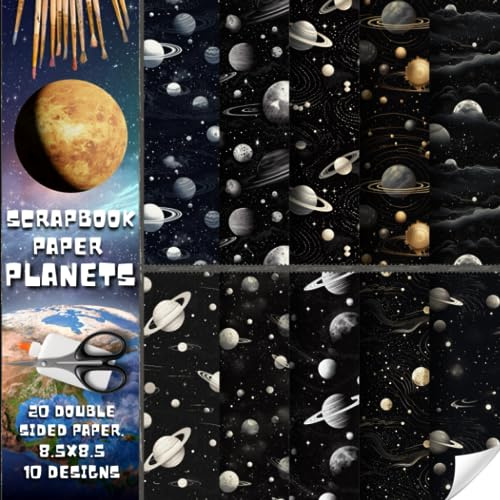 Planets scrapbook paper, 8.5x8.5, 10 Designs, 20 Double-Sided Sheets: Space themed Scrapbooking Paper for Junk Journals, Decorative craft Paper for ... & Mixed Media, Origami, Collage & Card Making