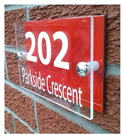 Numero de Maison Exterieur, ENSEIGNE/Plaque DE Maison Moderne personnalisée - Acrylique DE QUALITÉ + Plaque ARRIÈRE en Aluminium Rouge (Size : 30x14cm)