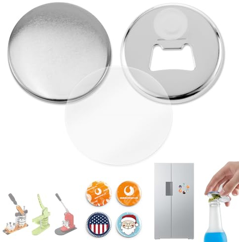 BEAMNOVA 50 Sets of 58mm / 2.28 in (approx. 2-1/4 inch) Metal Button Parts Supplies Fridge Magnet Bottle-Opener for Button Maker Machine Round Pin Maker, Supplies Only, Machine NOT INCLUDED