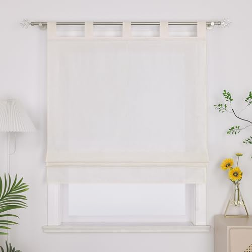 Joyswahl Raffrollo mit Schlaufen Uni Raffgardinen Wohnzimmer Fenster Vorhänge Bestickt Bändchenrollo »Alwine« Blickdicht BxH 120x140cm Beige 1er Pack