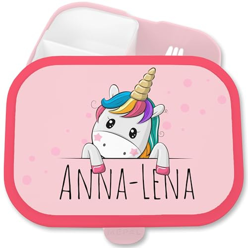 Brotdose Kinder Campus für Mepal - Einhörner - Brotbox Einhorn süß Lunchbox Unicorn I - 750 ml - Rosa - kindergarten vorschulkinder geschenke einhörnern personalisierte brotzeitbox schule
