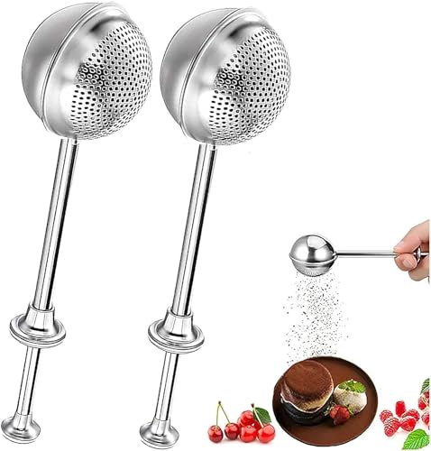 Sucrier en poudre en acier inoxydable - Baguette à saupoudrer - Filtre à farine - Tamis à farine - Ressort avec poignée - Cuillère à farine et sucre - Outils de cuisine pour farine et épices (2