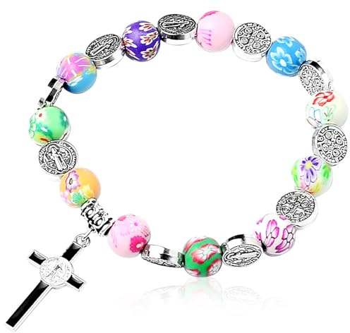 Simsky Bracelet de Communion avec Croix, Perles Colorées et Carte, Cadeaux de Première Communion pour Filles, Garçons, Enfants
