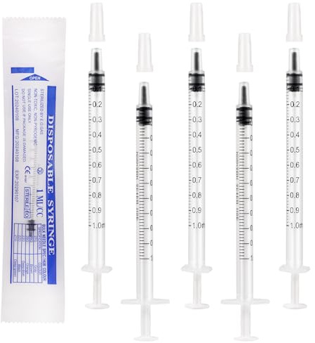1ml Seringue (sans aiguille) avec Casquettes, Plastique Seringue pour Nourrir Petit Animal avec des Aliments ou des Médicaments[Utilisation non médicale]-20pcs