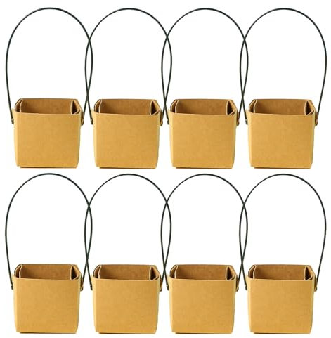 20Pcs Square Succulents Wraps Gift Bags Kraft Paper Succulent Decoration Sleeve Succulent Gift Baskets with Plastic Handle Plant Gift Box Fits 3 Inch Pots for Home Decor Gift Party Wedding Favor