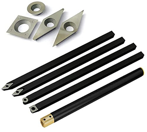 Lot de 4 porte-outils de tournage pour tour à bois, burin rotatif rond/diamant/carré/R, outil de tournage pour le travail du bois, tour avec 8 lames de différentes formes, adapté au traitement gross