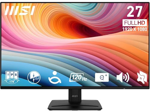 msi Pro MP271A E2 Moniteur de Bureau de Jeu IPS 27 1920 x 1080 (FHD), 120 Hz, synchronisation Libre, HDMI, DisplayPort, Port VGA, Montage VESA, inclinable, Haut-Parleur, Lunette Fine 4 côtés 1 ms,