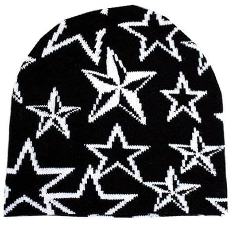 LXONTSG Beanie Mütze Stern, Stern Strick Beanie Mütze Schwarz, Warme Strick Beanie Hut Schwarz, Warme Star Strickmütze, Winter Strickmütze für Herren und Damen