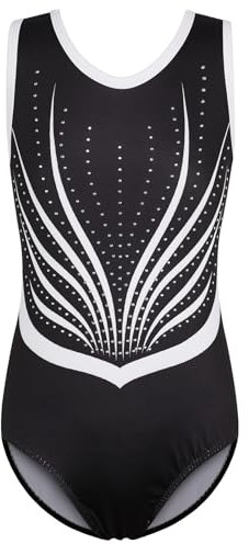 ZNYUNE Mädchen Farbverlauf Gymnastikanzug Ärmellos Kinder Gymnastik Trikot Klassisch B374 Blackwhite 14A