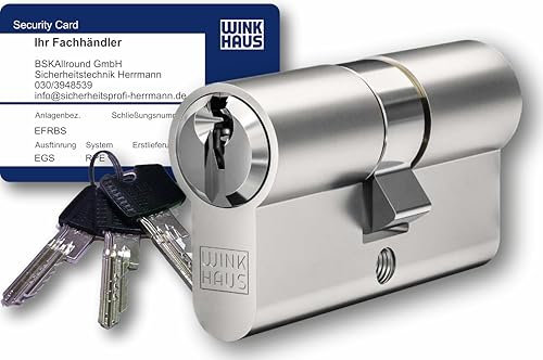 WINKHAUS RPE keyTec Schließzylinder 30/35 mit Not- und Gefahrenfunktion inkl. Sicherungskarte und 3 Schlüssel-Doppelzylinder-Sicherheitszylinder-mit Sperrkugel und Rippenabfrage (Einzelschließung)