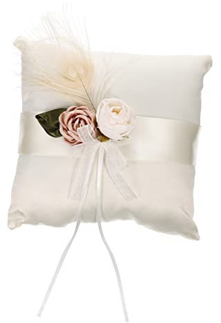 Cabilock Ringkissen Hochzeit Vintage aus Satin mit Blumen und Spitze Brautringkissen für Eheringe als Elegantes Hochzeitsaccessoire und Dekoratives Ringhalter Kissen