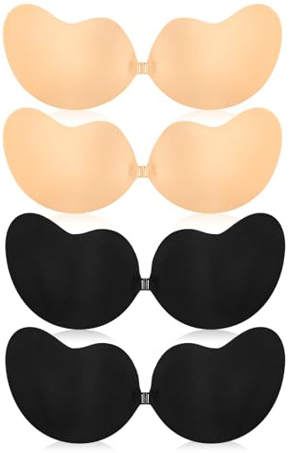 Klebe BH Push Up,4 Stück Rückenfrei Trägerlos BH ohne träger Klebe-BHS große Brust Wiederverwendbare Unsichtbar Haut Freundlich Sticky Strapless Bra für kleine brüste Brautkleid Damen Kleid(A-B)