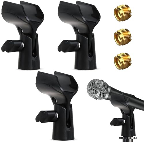 3 Pack Microphone Clip Holders, Adjustable Holder Clamp Mic Adapter With Copper Screws Flexible Mic Adapter Desk Universal Microphone Stand Adaptor