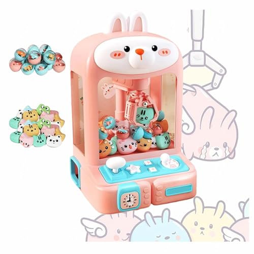 HBDSMLPL Machine Pince Bonbon avec Lumières Et Musique,30 Peluches Et 10 Gashapons ， Candy Arcade Cadeaux d'anniversaire De Noël pour Enfant,Rabbit