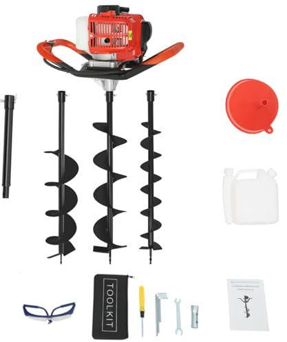 2.3HP Post Hole Digger, Fence Post Digger Tool, Petrol Earth Auger, Post Hole Borer with Air Cooling, Extension Pole 30cm, 3 Drill Bits 80cm, 1 Funnel,1 Goggles