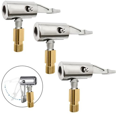 3 Stück 8mm Autoventil Adapter, Luftpumpe Adapter mit Hebelstecker & Schnellclip | Kompatibel mit Anderen Easy Pumpen | Für Auto-Reifen, Fahrrad & Tubeless Ventile | Robuster Aluminium-Adapter
