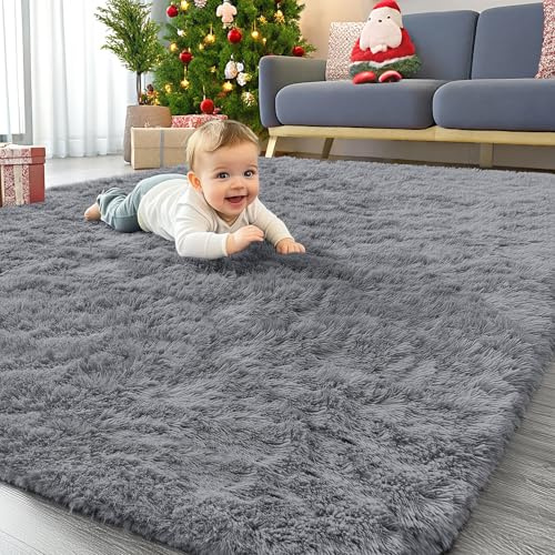 Homaxy Hochflor Waschbar Läufer Teppich Wohnzimmer 80 x 150 cm, Grau | Anti-Rutsch Unterseite Teppiche, Flauschig Teppich fürs Kinderzimmer, Schlafzimmer